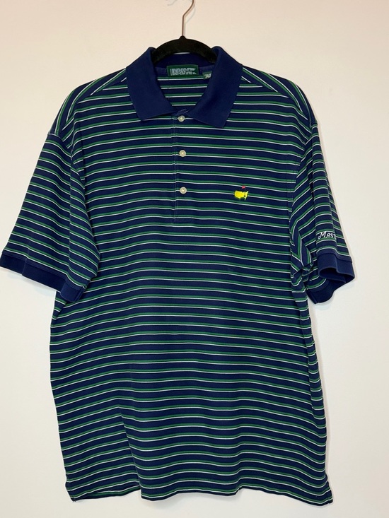 Masters Other - Masters Collection Mercerized Polo Shirt Green Blue Striped Logo Golf Mens L